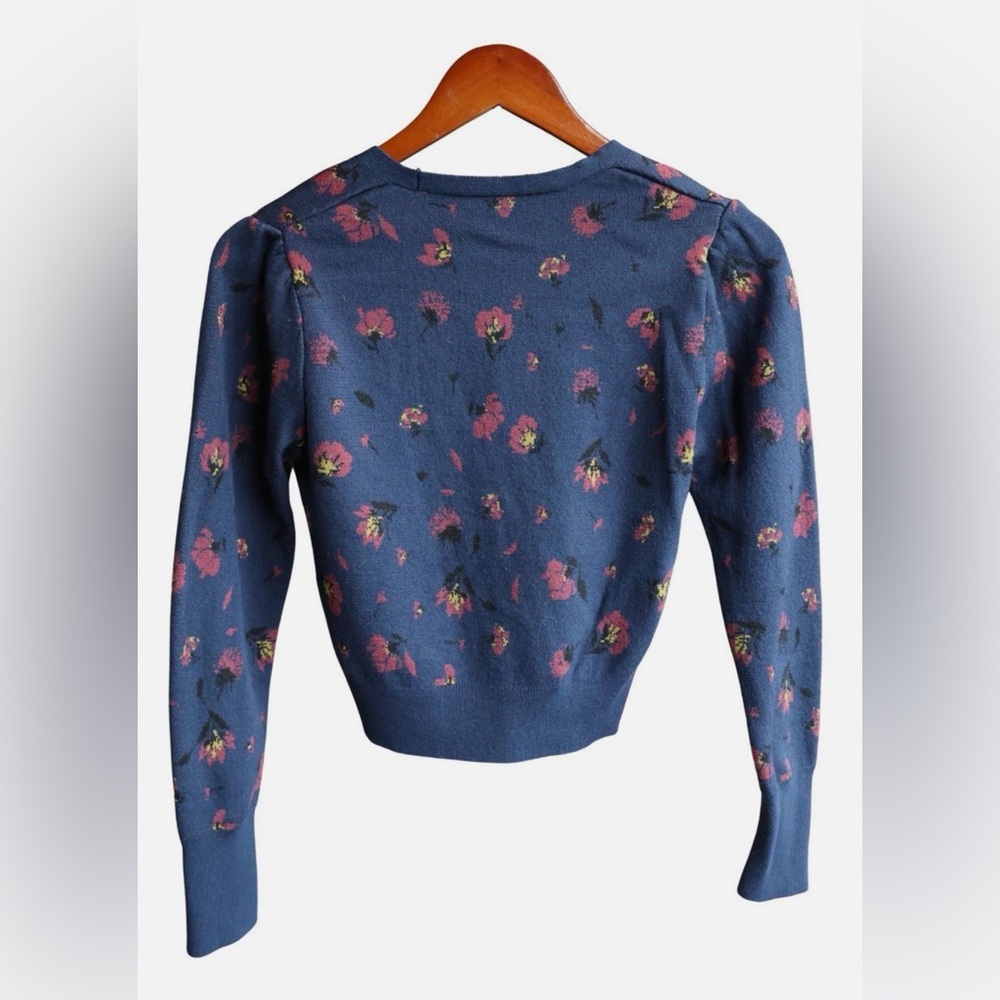 Zara Floral Knit Cropped Cardigan V Neck Button Front Colorful Chic Blue Small - Picture 9 of 15